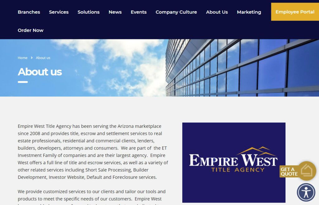 bold and classy Empire West Title Agency website
