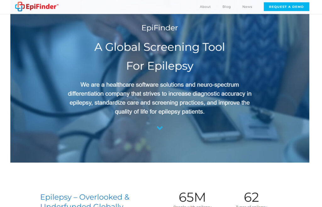 EpiFinder website, a site with a large image and counters describing the facts