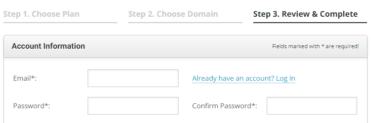 entering account info on SiteGround