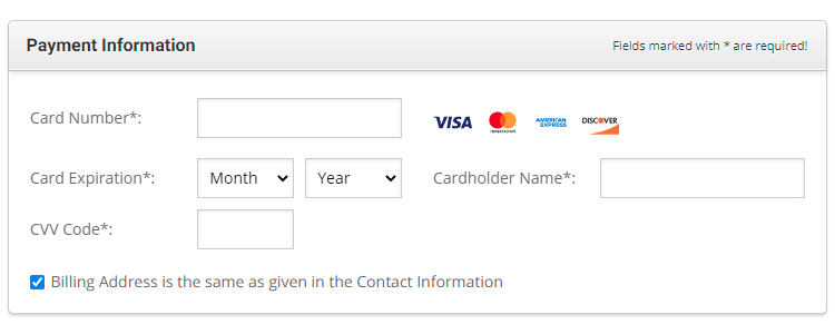 entering credit card info on SiteGround